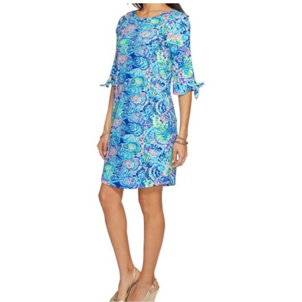 Lilly Pulitzer Preston Dress Oyster Print | 3/4 Tie Sleeve Cotton Shift | S